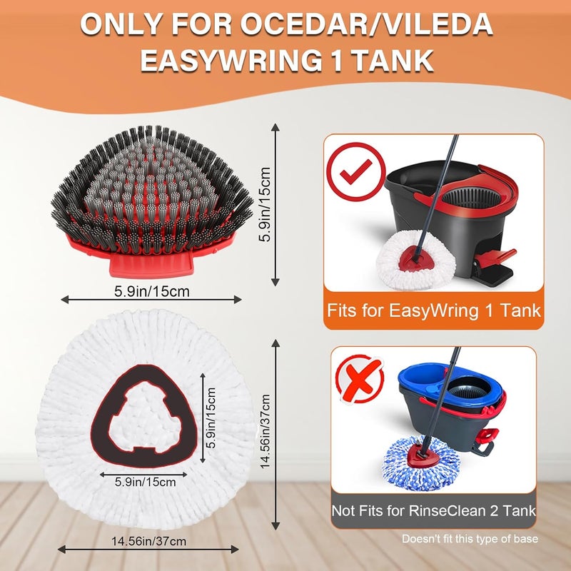 Fatmass Spin Mop Head Replacement for O Cedar EasyWring 1-Tank System, 2 Mop Replace Heads + 1 Upgrade Scrubber Brush, 100% Microfiber Mop Refills Deep Cleaning Machine Washable - Image 2